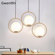Gold Round Ring Glass Lampshade Pendant Light Bedroom Decor Dining Room Lights Nordic INS Home Hanging Lamp LED Lighting Fixture 2024 - buy cheap