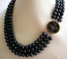 Jewelry Pearl Necklace 3Strands 18'' 9MM Black Round Freshwater Pearl Necklace 2024 - buy cheap