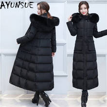Куртка AYUNSUE на 90% утином пуху, женская зимняя куртка с капюшоном из натурального Лисьего меха, роскошная теплая куртка для женщин, парки 2024 - купить недорого