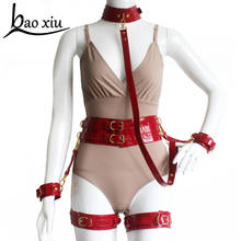 New Women erotic harness leather Red belt bondage gothic punk Faux Leather gold metal Sexy leg garters belt Straps Suspenders 2024 - buy cheap