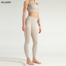 NCLAGEN-traje de sujetador y pantalones sin costuras para gimnasio, ropa deportiva de Color sólido para correr, realce de cintura alta, Leggings de Fitness, chándal 2024 - compra barato