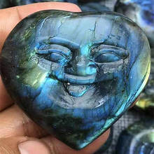 Natural crystal folk labradorite carving smiley Heart crystals healing stones 2024 - buy cheap