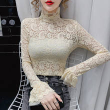 2022 New Transparent Korean Women Lace Blouse 3 Colors Female Bottoming Blouses Long-sleeve Plus Size Turtleneck Shirt Women 2024 - buy cheap