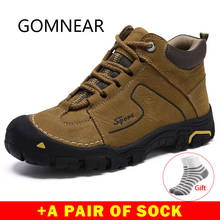 GOMNEAR Outdoor Shoes Genuine Leather Trekking Hiking Shoes Men Breathable Hiking Boots Winter Sneakers Mountain Climbing Shoes 2024 - buy cheap