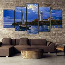 Modular Pictures Wall Artwork 5 Panel Canvas Lighthouse Landscape Posters Canvas Prints Painting Home Decor For Living Framework 2024 - buy cheap