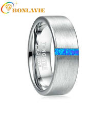 Мужское кольцо шириной 8 мм качества AAA, обручальное кольцо для мужчин, t кольцо с инкрустированным Синим Опалом, поверхность из матового карбида вольфрама 2024 - купить недорого