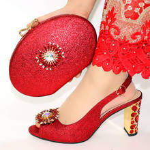 Wonderful red women pumps with big crystal decoration african dress shoes match handbag set VC108,heel 9CM 2024 - buy cheap