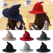 Halloween Party Witch Wizard Hats Solid Color Kinitted-Wool Hats For Halloween Party Masquerade Cosplay Costume 2024 - buy cheap