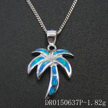 Dainty Jewelry 925 Sterling Silver Blue Fire Opal Coconut Palm Tree Pendant Necklace for Gift 2024 - buy cheap