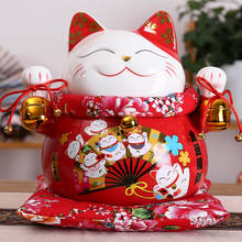 Maneki neko de cerâmica de 10 polegadas, ornamento, caixa de dinheiro do gato da sorte, estatueta de gato, moeda de porcelana, decoração de feng shui 2024 - compre barato