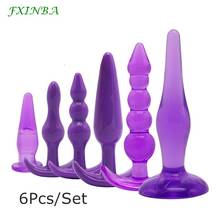 Fxinba 6 pcs contas de silicone conjunto de plugue de extremidade anal vibrador iniciante ventosa massagem de próstata adulto brinquedos sexuais para mulheres 2024 - compre barato