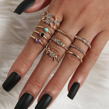 10 pçs/sets conjuntos de anéis geométricos boêmio cristal colorido pedra midi kunckle anéis para feminino boêmio jóias acessórios 2020 2024 - compre barato