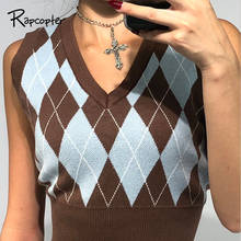 Rapcopter Plaid Y2K Sweaters Knitted Pullovers Retro Sleeveless Tank Top Preppy Style Knitwear Jumper Women Autumn Outfits 2020 2024 - buy cheap