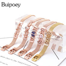 Buipoey браслеты из нержавеющей стали для женщин и мужчин из розового золота оригинальные неограниченные Божья коровка бусины кошка Регулируемый сетчатый Браслет 2024 - купить недорого