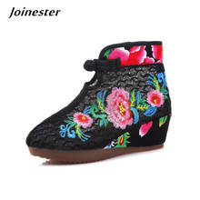 Spring Mesh Ethnic Ankle Boots for Ladies Floral Embroidered Summer Women Skirt Wedges Shoes Girls Vintage Button Short Booties 2024 - buy cheap