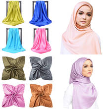 Lenço quadrado hijab de cetim, lenço grande e luxuoso de seda, cores sólidas, 90*90cm, outono e inverno, lenço de cabeça muçulmano 2024 - compre barato