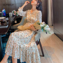 Slpcely-Vestido Floral de verano para mujer, ropa elegante con volantes y manga larga, escote en V, para vacaciones y primavera 2024 - compra barato