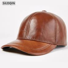 SILOQIN Adjustable Size Men's Warm Genuine Leather Hats Cowhide Leather Baseball Cap  Autumn Winter Women's Ponytail Tongue Caps 2024 - buy cheap