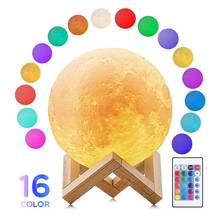3D Print Moon Lamp 16 Color Creative Touch Switch Rechargeable LED Night Light with Wood Stand Home Decor Bedroom Decoration Bir 2024 - buy cheap
