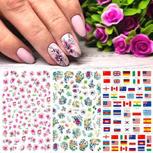 Наклейки для ногтей 1 шт., летние наклейки с цветами, листьями, бабочками, флаг с розой, самодельные Слайдеры для дизайна ногтей, клейкие декоративные LAF662-671 для маникюра 2024 - купить недорого