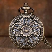 Antigo oco beatiful flor quartzo fob bolso relógio pendente colar com corrente relógios de bolso relógio reloj de bolsillo 2024 - compre barato