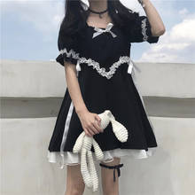 JMPRS Lolita Women Black Mini Dress Fashion Japan Puff Sleeve A Line Patchwork Lace Sexy Party Dress Summer Plus Size Vestidos 2024 - buy cheap