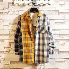 Japan Style Red Patchwork Shirt Spring personality Korean Version of the Trend of Color Matching Plaid Shirt Men's Casual Hip ho 2024 - buy cheap