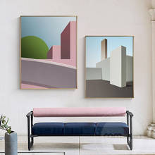 Pintura de edificios de arquitectura Morandi, imágenes de pared para sala de estar, póster nórdico, pintura abstracta de lienzo, decoración del hogar 2024 - compra barato