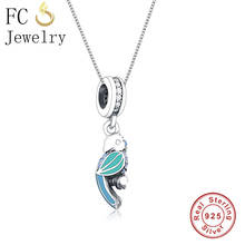 FC Jewelry-collar y colgante de Plata de Ley 925 para mujer, Gargantilla de loro y pluma azul, cadena de la Amistad femenina 2024 - compra barato