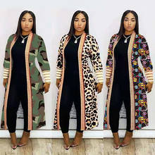Feminino leopardo impresso trench coat plus size cardigan casacos longos fino ajuste primavera outono manga comprida roupas S-4xl 2024 - compre barato