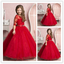 2020 г. Торжественное красное кружевное платье с цветочным узором и круглым вырезом для девочек; нарядные платья с короткими рукавами; Детские платья для первого причастия 2024 - купить недорого