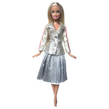 NK1x Doll Dress Silver Daily Casual Wear Shirt Fashion Pleated Skirt For Barbie Doll Accessories Baby Toys Girl's Gift 04E 5X 2024 - buy cheap