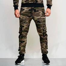 Calça cargo masculina casual, calça slim de camuflagem militar masculina para corrida, movimento fitness, moda casual 2020 2024 - compre barato