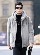 Hooded Autumn grey faux mink fur leather jacket mens winter thicken warm fur leather coat men loose jackets fashion B205 2024 - buy cheap