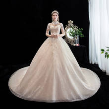 2022 Wedding Dress With Train High Neck Full Sleeve Luxury Lace Embroidery Ball Gown Vintage Wedding Dresses Vestido De Noiva 2024 - buy cheap