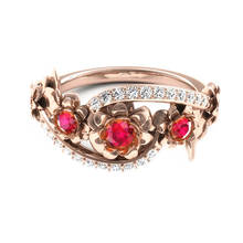 Anel de flor de rosa anéis de dedo de cristal redimensionável vintage requintado luxuoso all-match senhora jóias feminino oco para fora anéis de flor 2024 - compre barato