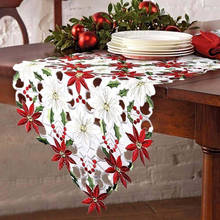 Christmas Table Poinsettia Holly Leaf Tablecloth Christmas Flag Home Party Decorative Embroidered Table Runner 40*180 cm 19NOV28 2024 - buy cheap