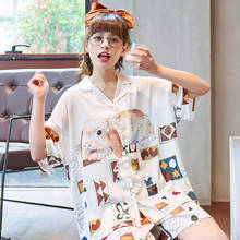 Summer Pajamas Women Sleepwear Cartoon Pajama Loose Version Set Silk Short Sleeved Shorts Suit Plus Size XXXL 2024 - buy cheap