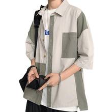 Camisa masculina de manga curta com costura, blusa solta casual e de bolso com manga curta para homens, roupa de trabalho 2024 - compre barato
