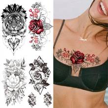 Pingente de flor de rosa tatuagens temporárias, tatuagem temporária para mulheres adultas geométricas tatuagem falsa de tigre peito coxa meia manga adesivos de tatuagem 2024 - compre barato