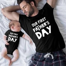 1pc Our First Father's Day Daddy Tshirt and Baby Cotton Romper Family Matching Clothes Dad Kids Baby Funny Fathers Day Outfit 2024 - buy cheap