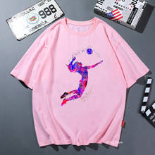 Акварельная волейбольная футболка для девочек с принтом женская одежда 2020 vogue Однотонная футболка femme летние топы Женская футболка размера плюс 2024 - купить недорого