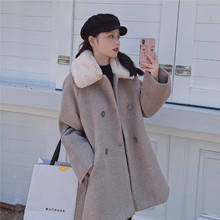 Casaco de lã com gola de pele feminino, médio de comprimento 2020 outono inverno, novo estilo coreano, solto, espesso, temperamento tendência, misturas, jaqueta y362 2024 - compre barato