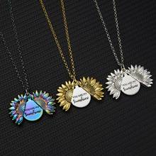 You are my sunshine open locket sunflower necklace boho jewelry stainless steel friendship gifts bff letter necklace collier 2024 - buy cheap