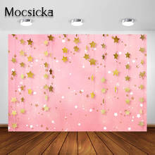 Mocsicka Pink Starry Sky Backdrop for Newborn Photography Baby Girls Gold Little Star Party Decorations Background Photoshoot 2024 - buy cheap