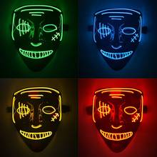 Máscara Led para fiesta de Halloween, máscara con luz de neón que brilla en la oscuridad, máscara de terror brillante, SUMINISTROS DE DISFRACES 2024 - compra barato