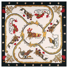 Lenço de tecido de seda quadrado, lenço com estampa de cavalo, bandana, feminino, lenço de chapéu, designer de 130*130 cm 2024 - compre barato