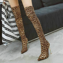 2020 Sexy Leopard Women Over-the-knee-boots Thin High Heel Pointed Toe Women Long Boots Slip on Women Stretch Boots Big Size 43 2024 - buy cheap
