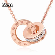 Zwc moda charme numeral romano zircão colar para mulher menina temperamento titânio aço duplo círculo pingente colar jóias 2024 - compre barato