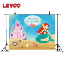 LEVOO-Fondo de vinilo para estudio fotográfico, telón con temática de primer cumpleaños, Castillo de sirena, mar, sesión fotográfica 2024 - compra barato